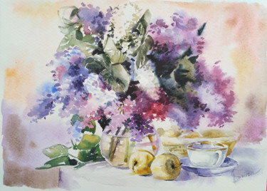 Lilacs bouquet Картина под названием "Lilacs bouquet" - Olga Larina, Подлинное произведение искусства, Акварель