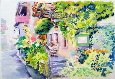 Painting titled "Old street cafe" by Olga Larina, Original Artwork, Watercolor
