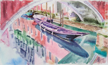 Malerei mit dem Titel "Venice. Gondola." von Olga Larina, Original-Kunstwerk, Aquarell