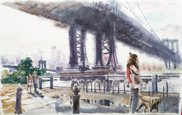 Pittura intitolato "Brooklyn" da Olga Larina, Opera d'arte originale, Acquarello
