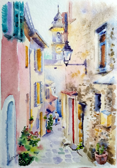 Картина под названием "Old town street" - Olga Larina, Подлинное произведение искусства, Акварель