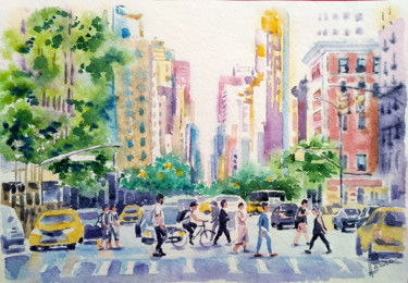 Painting titled "New York City" by Olga Larina, Original Artwork, Watercolor