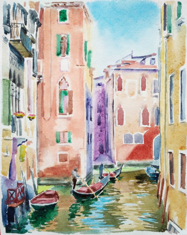 Painting titled "Venice street" by Olga Larina, Original Artwork, Watercolor
