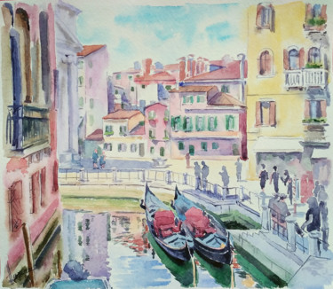 Painting titled "Canal of Venice" by Olga Larina, Original Artwork, Watercolor