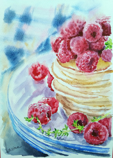 Painting titled "Favorite breakfast" by Olga Larina, Original Artwork, Watercolor