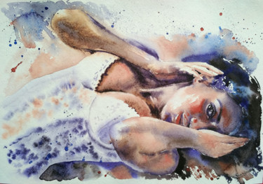 Painting titled "Sensual girl" by Olga Larina, Original Artwork, Watercolor