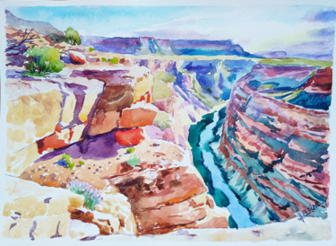 Peinture intitulée "Grand canyon" par Olga Larina, Œuvre d'art originale, Aquarelle