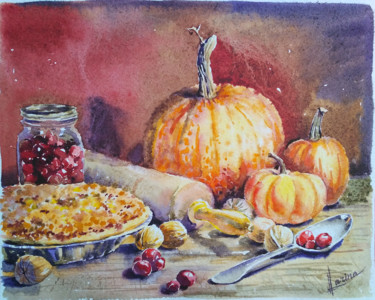 Painting titled "Autumn pie" by Olga Larina, Original Artwork, Watercolor