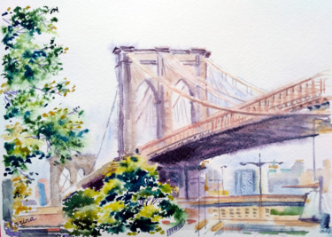 Peinture intitulée "Brooklyn bridge. Ne…" par Olga Larina, Œuvre d'art originale, Aquarelle