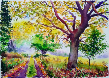 Painting titled "Forest trail" by Olga Larina, Original Artwork, Watercolor