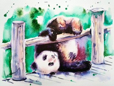 Malerei mit dem Titel "Cute panda" von Olga Larina, Original-Kunstwerk, Aquarell
