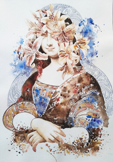 Peinture intitulée "Mona lily" par Olga Larina, Œuvre d'art originale, Aquarelle