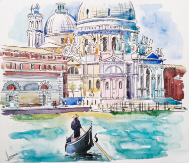 Peinture intitulée "Venice. Grand canal." par Olga Larina, Œuvre d'art originale, Aquarelle