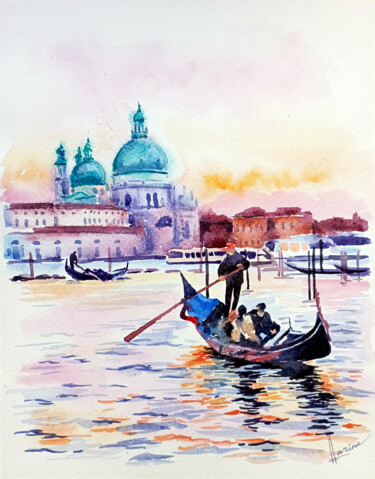 Painting titled "Evening in Venice" by Olga Larina, Original Artwork, Watercolor