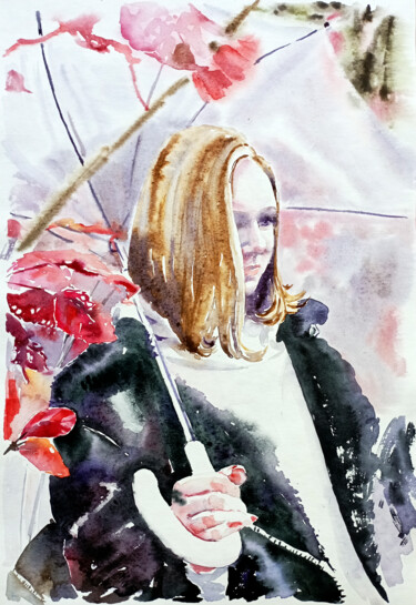 Картина под названием "Brooding autumn" - Olga Larina, Подлинное произведение искусства, Акварель