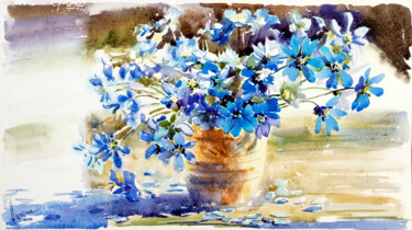 Schilderij getiteld "Rustic bouquet" door Olga Larina, Origineel Kunstwerk, Aquarel