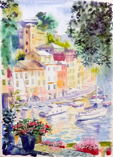 Painting titled "Portofino" by Olga Larina, Original Artwork, Watercolor