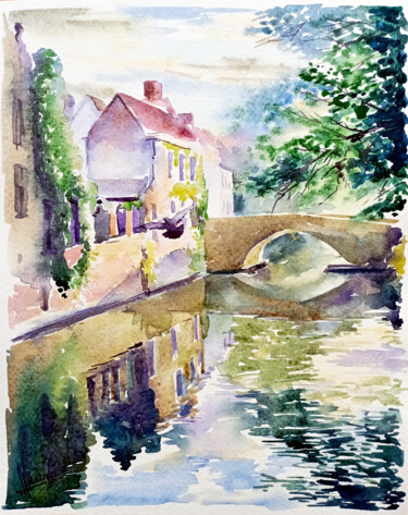 「Bruges」というタイトルの絵画 Olga Larinaによって, オリジナルのアートワーク, 水彩画