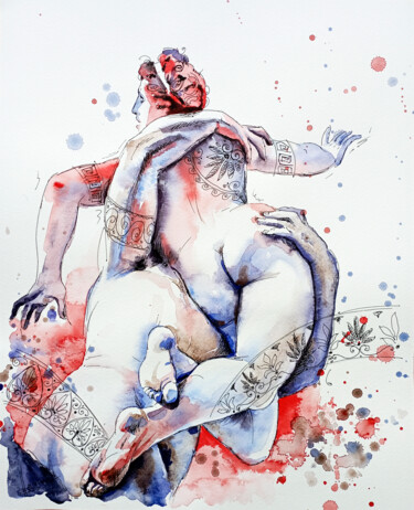 Painting titled "Contemporary antiqu…" by Olga Larina, Original Artwork, Watercolor