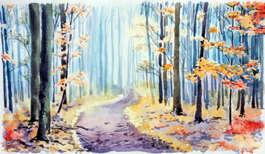 Painting titled "Quiet road" by Olga Larina, Original Artwork, Watercolor
