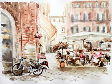 Pittura intitolato "Walk in the old town" da Olga Larina, Opera d'arte originale, Acquarello