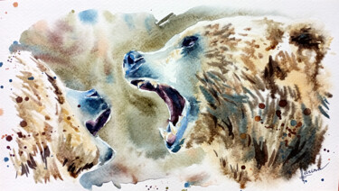 Painting titled "Terrible bears" by Olga Larina, Original Artwork, Watercolor