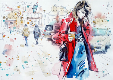 Картина под названием "Businesswoman. From…" - Olga Larina, Подлинное произведение искусства, Акварель