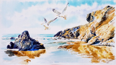 Painting titled "Quiet coast" by Olga Larina, Original Artwork, Watercolor