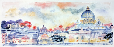 Malerei mit dem Titel "Evening Rome" von Olga Larina, Original-Kunstwerk, Aquarell