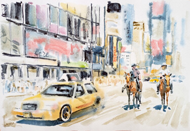 Painting titled "New York City stree…" by Olga Larina, Original Artwork, Watercolor