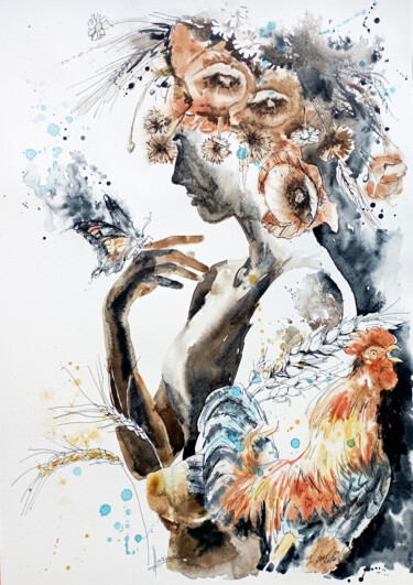 Картина под названием ""Through the Smoke"" - Olga Larina, Подлинное произведение искусства, Акварель
