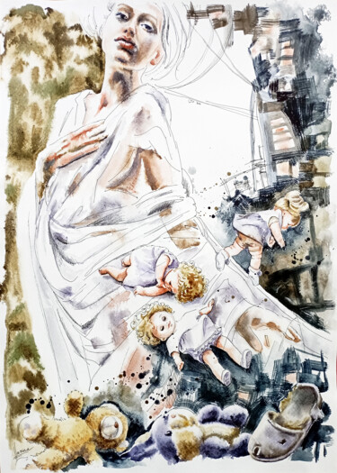 Pittura intitolato "Small lives - big g…" da Olga Larina, Opera d'arte originale, Acquarello