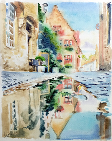 Painting titled "Old house of Bruges" by Olga Larina, Original Artwork, Watercolor