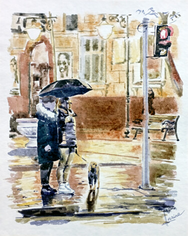 「Rain in the evening…」というタイトルの絵画 Olga Larinaによって, オリジナルのアートワーク, 水彩画