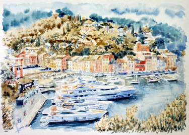 Malarstwo zatytułowany „Portofino. Italy.” autorstwa Olga Larina, Oryginalna praca, Akwarela