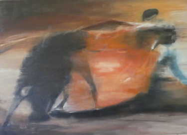 Schilderij getiteld "Bullfight" door Pierre Laroche, Origineel Kunstwerk, Olie