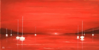 Painting titled "Quiétude rouge" by Pierre Laroche, Original Artwork, Oil Mounted on Wood Stretcher frame
