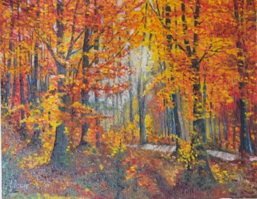 Malerei mit dem Titel "Fall in forest" von Pierre Laroche, Original-Kunstwerk, Öl