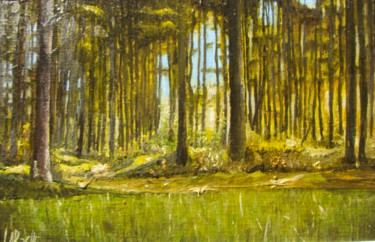 Pintura intitulada "Spring in forest" por Pierre Laroche, Obras de arte originais, Óleo