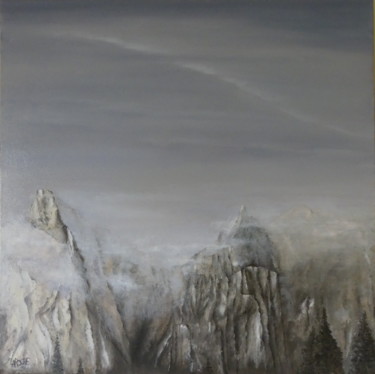 Painting titled "Dolomites dans la b…" by Pierre Laroche, Original Artwork, Oil Mounted on Wood Stretcher frame