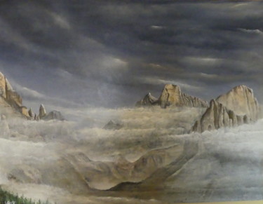 Painting titled "Dolomites mystérieu…" by Pierre Laroche, Original Artwork, Oil Mounted on Wood Stretcher frame