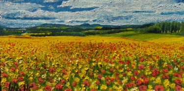 Painting titled "Luberon au printemps" by Pierre Laroche, Original Artwork, Oil Mounted on Cardboard