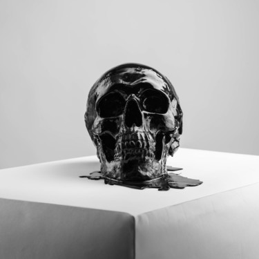 Skulptur mit dem Titel "Crâne Noir" von Benjamin Larroche, Original-Kunstwerk, Gips