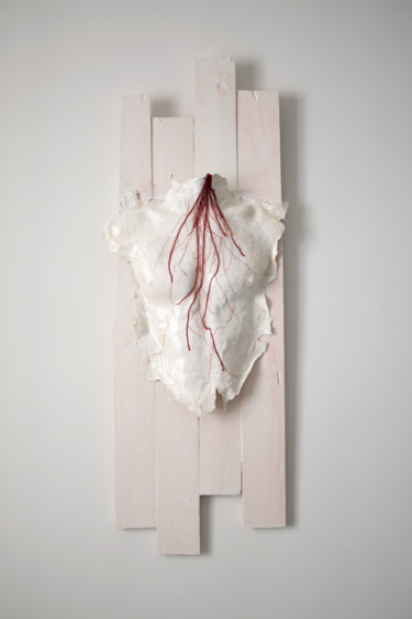 Sculptuur getiteld "Torse veinal" door Benjamin Larroche, Origineel Kunstwerk, Hout Gemonteerd op Houten paneel