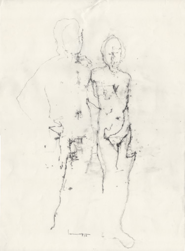 Dessin intitulée "Adam & Eve" par Guillaume Larroque, Œuvre d'art originale, Fusain