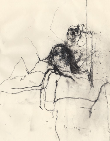 Disegno intitolato "Couple Nude" da Guillaume Larroque, Opera d'arte originale, Carbone