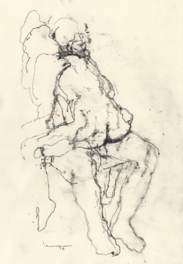 Disegno intitolato "Couple Nude" da Guillaume Larroque, Opera d'arte originale, Carbone