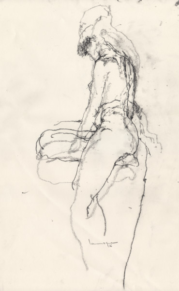 Dessin intitulée "Nude Study - Leslie" par Guillaume Larroque, Œuvre d'art originale, Fusain