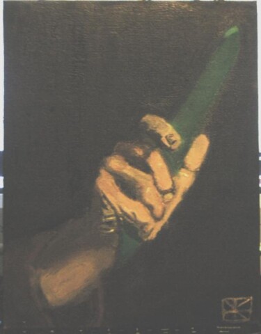 Painting titled "Hand with stone kni…" by Larry Mintz, Original Artwork