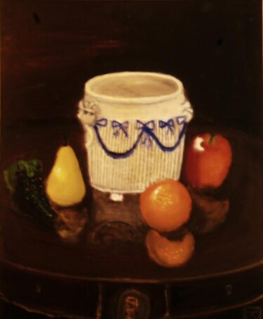 Painting titled "Four Fake Fruits An…" by Larry Mintz, Original Artwork, Oil
